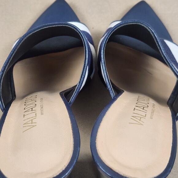 Paris Valtadoros Striped Mule Heels Women’s SZ 37 (US 6) Navy/White Block Heel - Picture 5 of 13